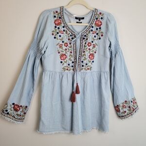 Miss Me Chambray Embroidered Dress SZ M